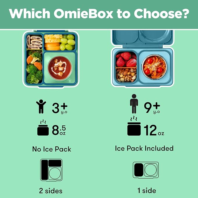 Omie OmieBox Kids Insulated Leakproof Bento Lunch Box with Food Jar (Meadow) (Pack of 2)