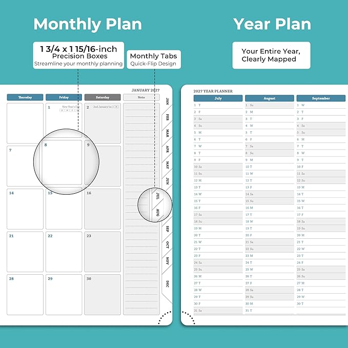 Planner 2026-2027 Daily Weekly and Monthly,11.5"x8.5",18 Months Spiral Bound Calendar Agenda with Self-adhesive Pen Holder,2026 Academic Plan with Vegan Leather Soft Cover,Light Blue