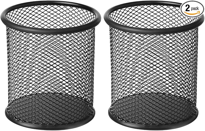 2 Pack Mesh Metal Pen Holder for Desk, 3.54×3.85IN Pencil Holder Workspace Organizers for School Office- Desk Accessories & Storage Products, Black