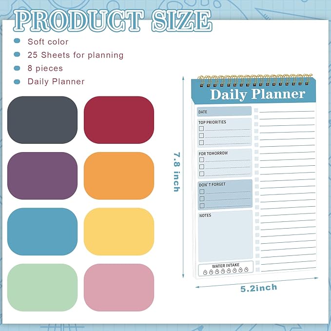 8 Pack To Do List Notepad 25 Page Undated Daily Planner Notepad To Do List Notebook Spiral Waterproof with Task Checklist for Home Office School Supplie Schedule Work(7.8 x 5.2 Inch,Stylish Color)