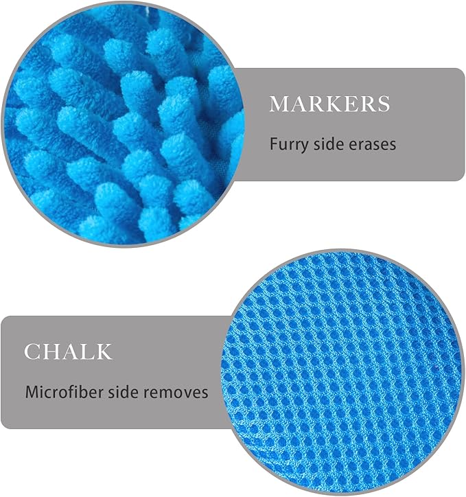 4 Pieces Microfiber Shag Whiteboard Eraser Shag Washable Dry Eraser Board Eraser for Chalk, Classroom Teacher Supplies, Home and Office (Blue)