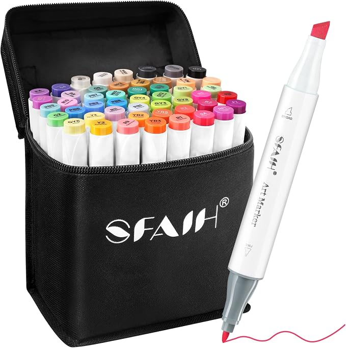 SFAIH 49 Colors Alcohol Markers for Adult Coloring Books–Dual Tip (Fine & Chisel), Art Markers for Artist Drawing Illustration Sketching, Relaxing Coloring Supplies for Stress Relief, Me-Time Gift