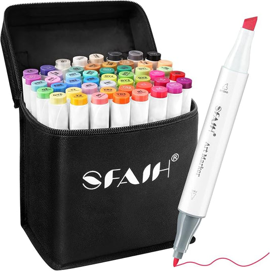 SFAIH 49 Colors Alcohol Markers for Adult Coloring Books–Dual Tip (Fine & Chisel), Art Markers for Artist Drawing Illustration Sketching, Relaxing Coloring Supplies for Stress Relief, Me-Time Gift