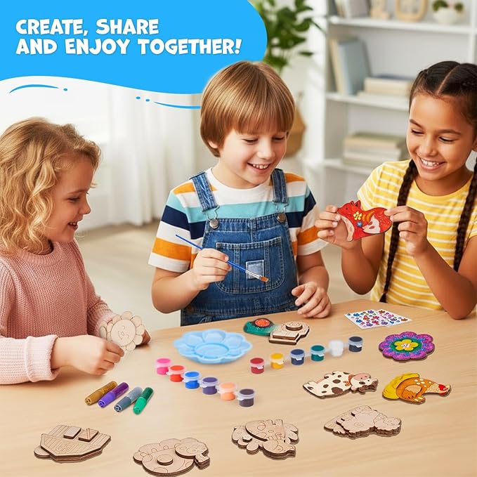 JoyCat DIY Wooden Magnets Kit, 13 Pcs Nature Art Supplies, Painting Kit, Arts and Crafts for Kids Ages 4-8 8-12, Party Favors, Christmas Crafts, Birthday Gifts, Toys for Boys Girls