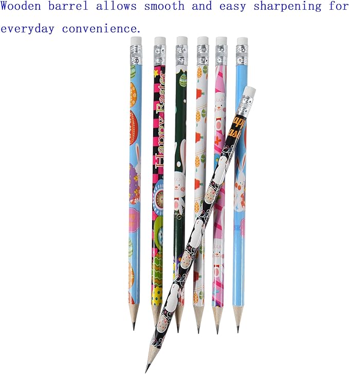 72PCS Wooden cased Easter Pencils for Kids Bulk with Erasers, Wood Pencils for School,Drawing,Gift (72PCS) (Easter, 72)