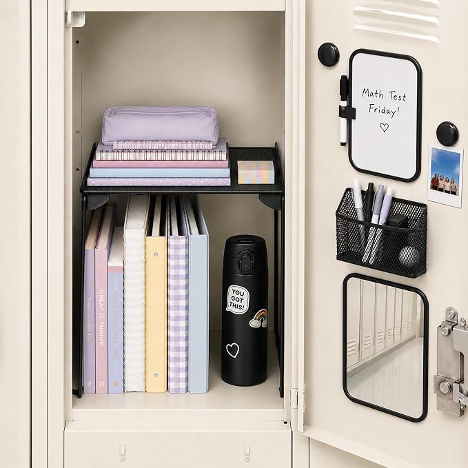 Svartur Black Locker Organizer Kit with Shelf, Shelf, Mirror, Pen Holder, Whiteboard, Back to School Essentials, 7-Piece Decoration Kit