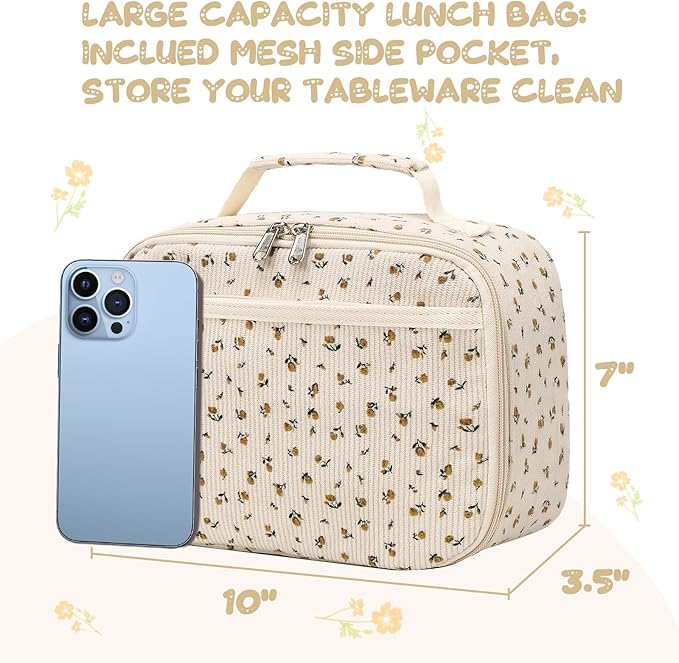 Lunch Bags for Kids Girls Insulated Lunch Boxes Corduroy Cooler Toddler Lunch Tote Bag Thermo Picnic Bag for School Children