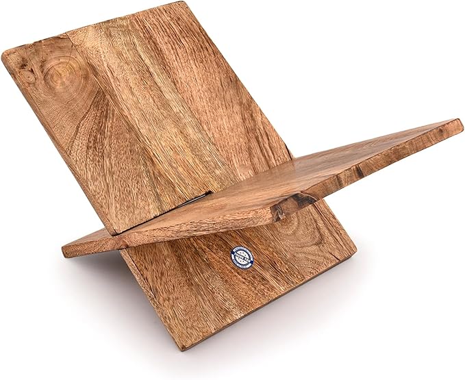 Kaizen Casa Book Holder Mango Wood Cross Frame Wooden Book Holder for Display and Reading, Suitable for Art, Bible, Cookbook, Easel, Magazine, Textbooks (11" x 10" x 0.75")