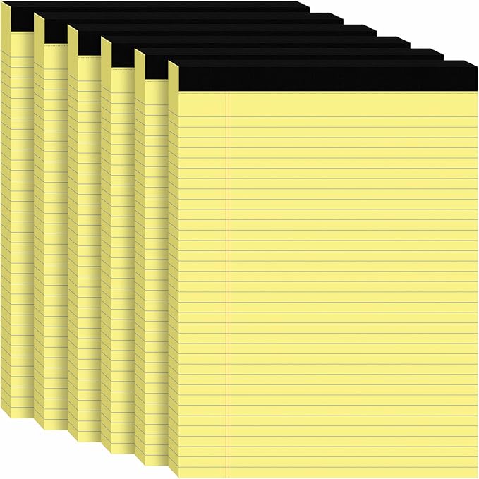 6Packs Legal Pads 8.5 x 11 Inch, 50Sheets/Pack, College Ruled & Perforated Yellow Writing Pads, Pads of Paper 8.5 x 11, Lined Note Pads with Sturdy Backing for Office, Business & School Supplies