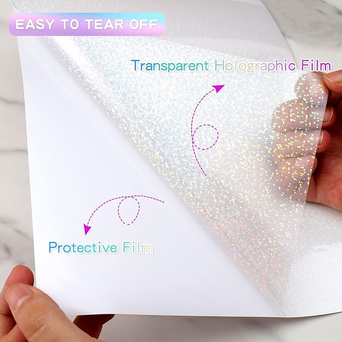 Holographic Sticker Paper, 36 Sheets Transparent Holographic Laminate Vinyl Sheets Self Adhesive, Clear Overlay Lamination Sticker Film for Stickers DIY Crafts, Dots Patterns - 8.5x11 Inch
