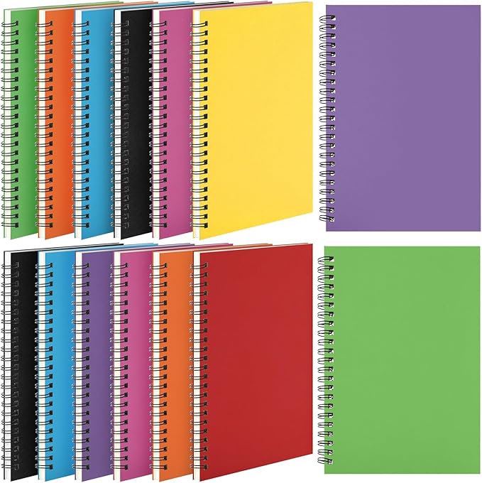 Leelosp 12 Pcs Small Spiral Notebook Lined Spiral Journal College Ruled Notebook Wire Bound Kraft Cover, 120 Pages for Work (Purple,Blue,Orange,Black,5 x 7 Inch)