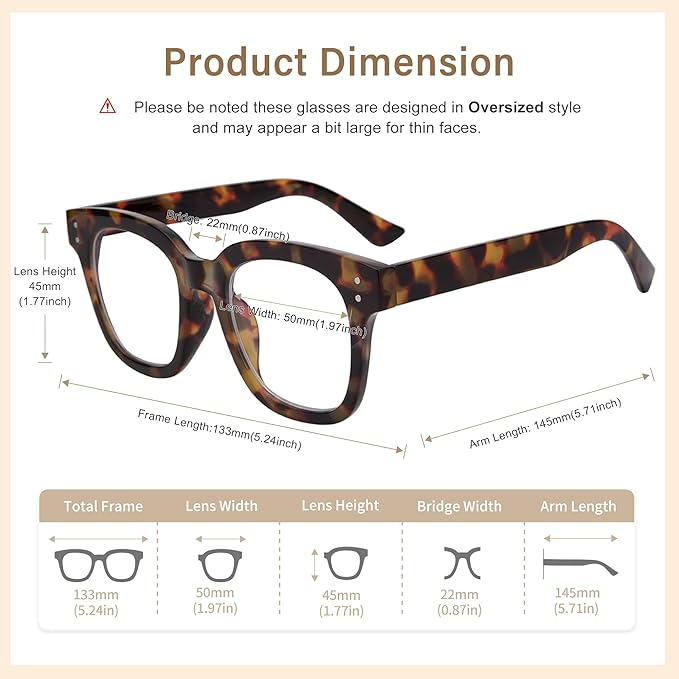 Madison Avenue Women Blue Light Glasses,Oversize Blue Light Blocker for Women, Anti Eyestrain & UV Protection Computer Eyeglasses Hanna (Tortoiseshell)