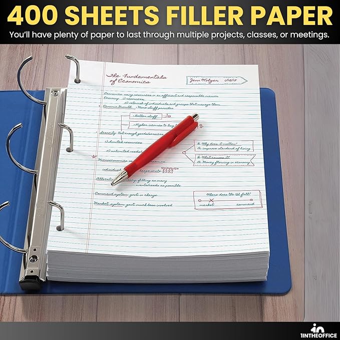 1InTheOffice Loose Leaf Paper College Ruled, Filler Paper 8 1/2" x 11", 400 Sheets (400 Sheets)