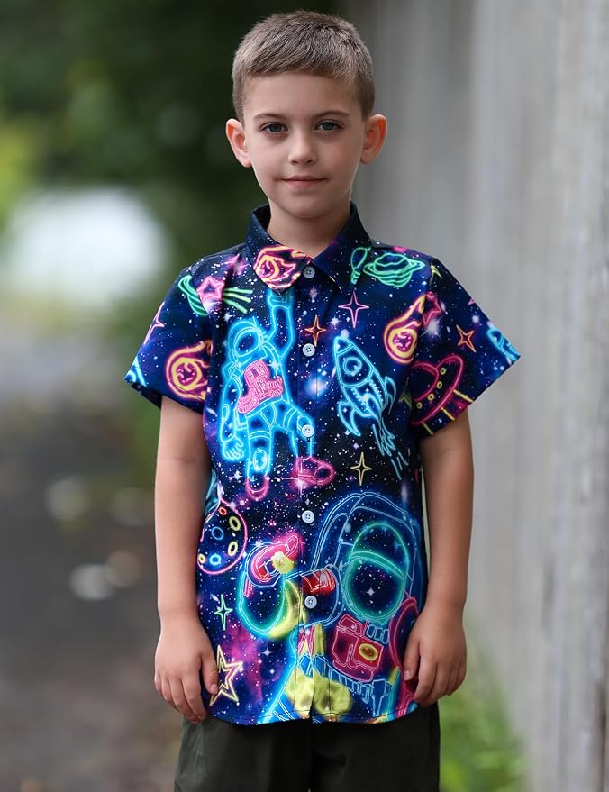 Enlifety 2-10T Kids Hawaiian Shirt Boys Short Sleeve Button Down Shirts Hawaii Summer Casual Blouse