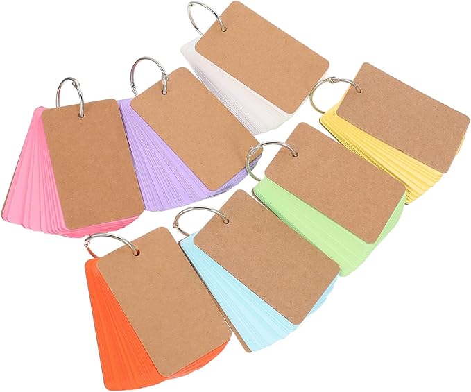 Veemoon 7Sets Blank Memo Cards DIY Flashcards for Studying Creative Writing and Note Taking Mixed Colors with Binder Rings for Students and Office Use