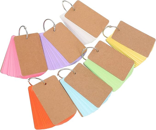 Veemoon 7Sets Blank Memo Cards DIY Flashcards for Studying Creative Writing and Note Taking Mixed Colors with Binder Rings for Students and Office Use