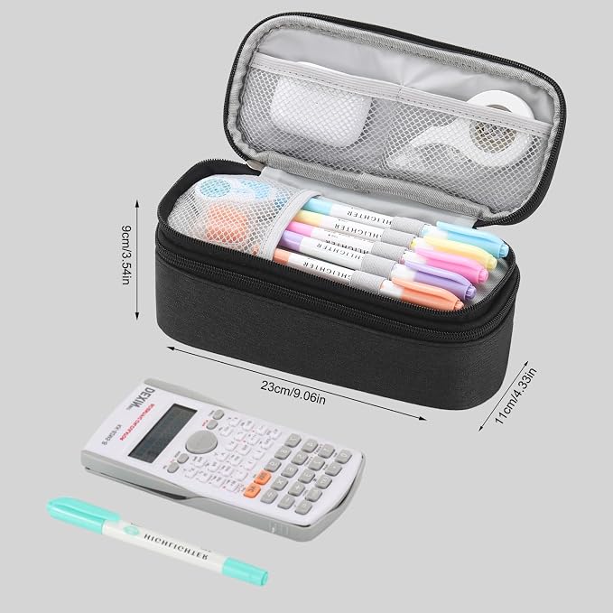 Large Pencil Bag for Boys Teens Kids School Zipper Pencil Pouch Black | Organizer Aesthetic Pencil Case Big Stationery Pencil Box for School Office, Wear-resistant Fabric, Large Capacity Design