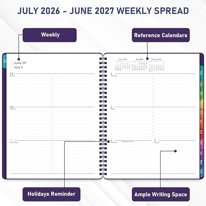 Planner 2026-2027 - Academic Planner from July 2026 - June 2027, 8" x 10", Calendar Planner 2026-2027, Weekly and Monthly Planner Spiral Bound, Flexible Cover, To-Do List, 12 Monthly Tabs