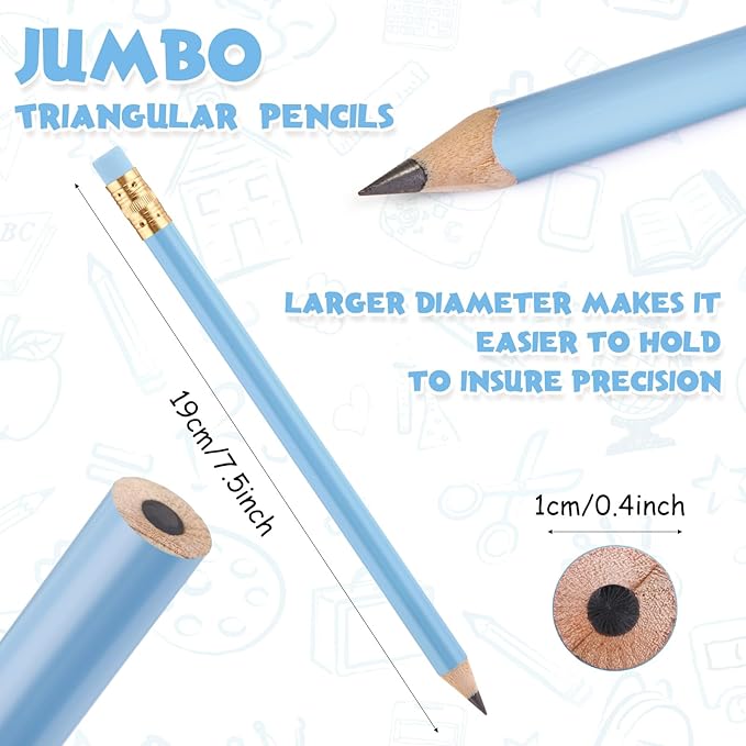 Fainne 48 Pcs Fat Pencils Jumbo Big Thick Large Pencils and 3 Pieces Sharpeners for Kids Beginners Preschoolers Kindergarten School Office Supplies(Turquoise Blue Series,Round)