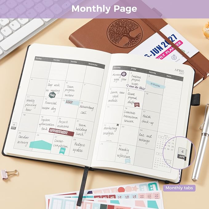 Academic Planner 2026-2027, July 2026 - June 2027 Weekly and Monthly Planner/Calendar, Vegan Leather Soft Cover, A5 (5.8" x 8.3"), Planning Agenda Note Book, School Office Supplies for Women/Men