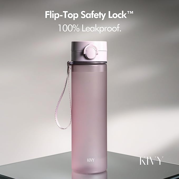 KIVY Slim Water Bottle 32oz with Leakproof Flip Lid [Lightweight & Shatterproof] Fits Backpack & Cupholder for Travel, Sports, School - Tall Gym Water Bottle with Measurements - Dishwasher Safe
