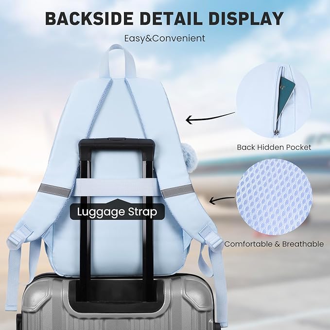 WINDARS School Backpack for Teen Girls, Cute College Backpacks for Women Students Aesthetic Bookbag Large 15.6 Inch Laptop Bag Middle School Travel Back Pack (Blue)