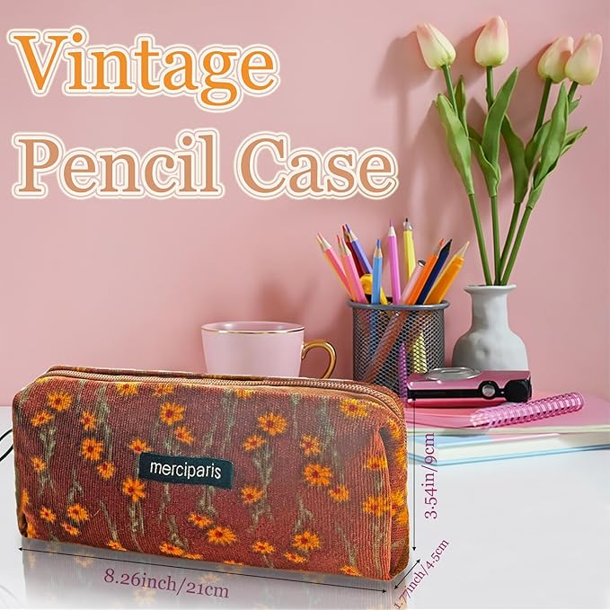 Pencil Pouch Cute Pencil Case Office Storage Bag Holder Box Organizer Aesthetic Bow Flower Pattern Makeup Pouch Cosmetic Bag for Women Girls