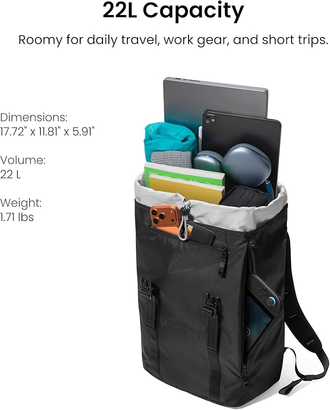 tomtoc Flap Laptop Backpack, Lightweight, Water-Resistant Casual Daypack, Durable Work-pack, Vintage Classic Rucksack for 13-16 Inch Laptop, perfect for Campus, Street, 22L