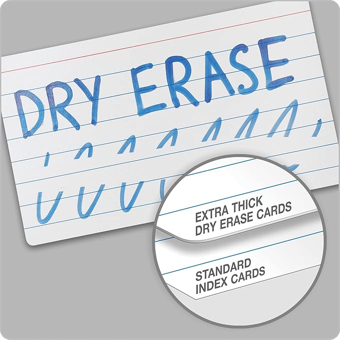 Oxford Dry Erase Index Cards, 3x5 Ruled, Reusable Flash Cards, Double Sided Dry & Wet Erase Cards for Gaming, Study or Vocabulary, 100-Pack (63512)