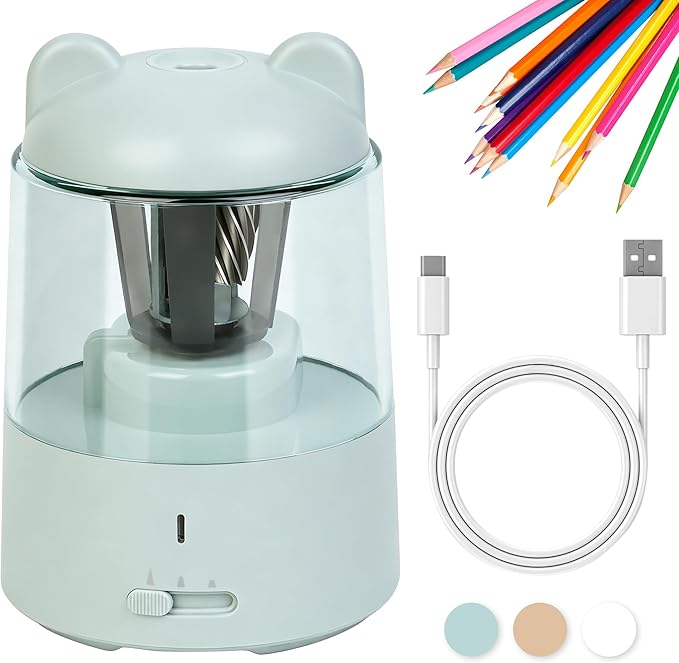 Electric Pencil Sharpener, Auto Stop Fast Sharpen in 3s, Battery Powered Pencil Sharpeners for No.2 & 6-8mm Colored Pencils, Cute Rechargeable Pencil Sharpener for Classroom/Office/Home (Green)