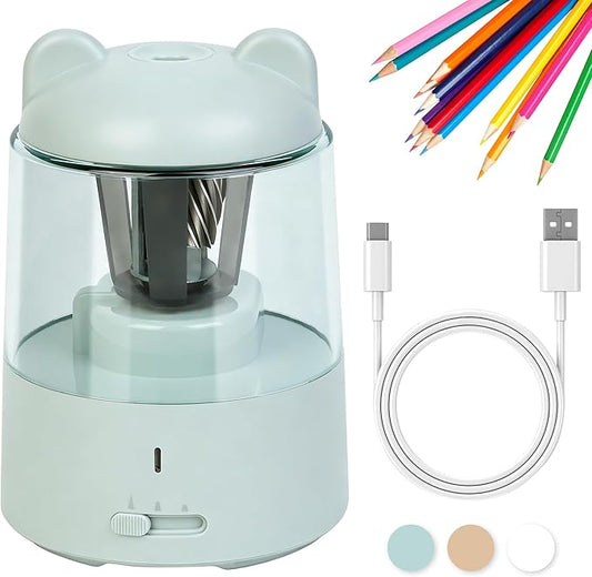 Electric Pencil Sharpener, Auto Stop Fast Sharpen in 3s, Battery Powered Pencil Sharpeners for No.2 & 6-8mm Colored Pencils, Cute Rechargeable Pencil Sharpener for Classroom/Office/Home (Green)