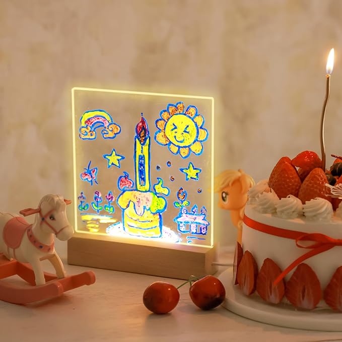 5.9 x 5.9 Inch Warm LED Message Note Board with Colors, Clear Acrylic Light Up Dry Erase Drawing Writing Board with Stand