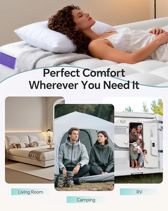 ChiXpace Dual Layer 4 Inch Memory Foam Mattress Topper King | 2 Inch Gel Memory Foam and 2 Inch Pillow Top Mattress Pad Cover, 7-Zone Egg Crate & 2-in-1 Design (White)