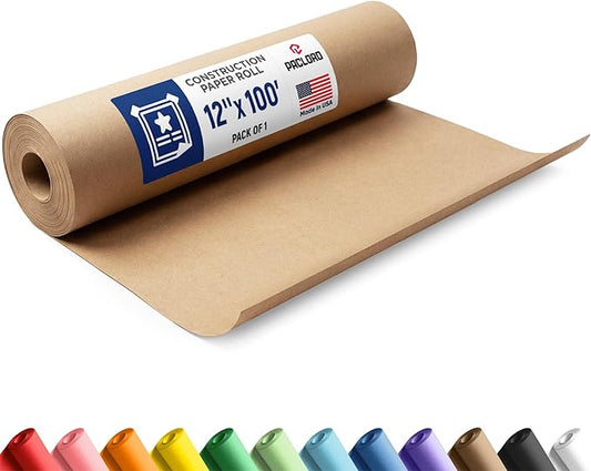 Natural Kraft Brown Construction Paper Roll 12" x 100 ft – Made in USA – 12" Bulletin Board Paper for Classroom & School, Teachers & Kids