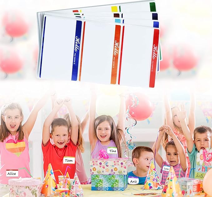 Sticky Name Tags Stickers Colorful Hello Border All Purpose Labels - 200 Stickers, Strong Adhesive (3.5 x 2.25 inch)
