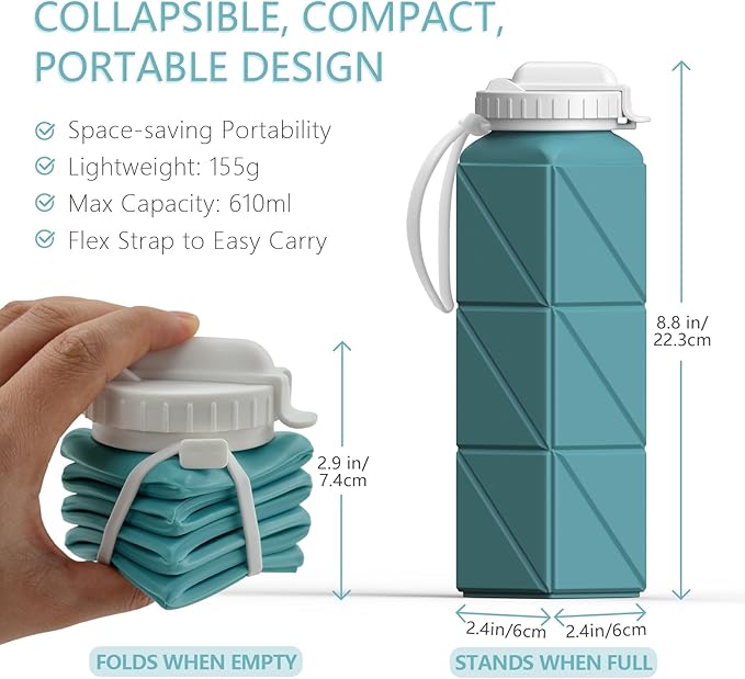 BEAUTAIL Collapsible Water Bottles with Straw 21 oz, Travel Water Bottle | BPA Free, Leakproof & Reusable, Silicone Foldable Water Bottle for Traveling, Hiking, Gym, School, Sports, Outdoor, 4-Pack