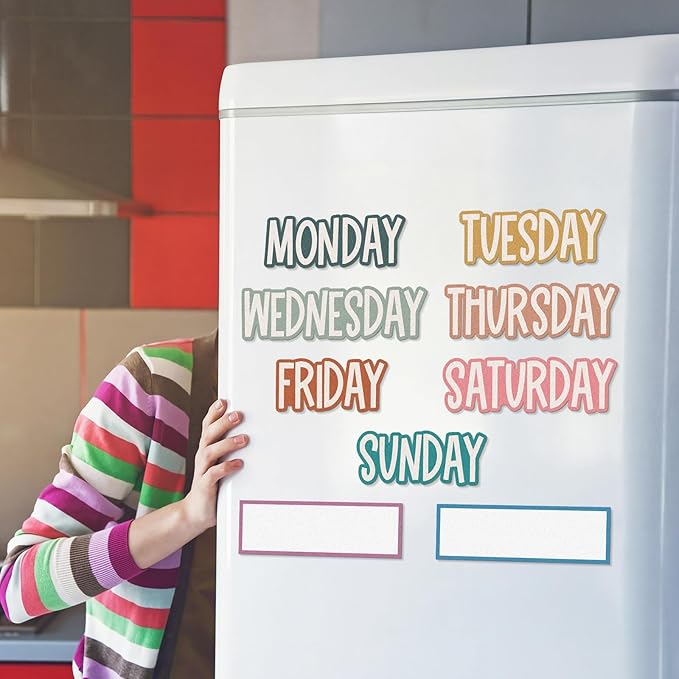Ireer 9 Pcs Days of the Week Magnets Colorful Magnetic Week Labels for Whiteboard Calendar Headliners Inspirational Cute Decorative Magnets for School Home Locker Whiteboard(Boho)