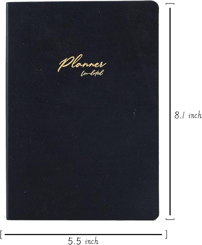 Undated Planner in A5 Size 5.5”x8.1”, Annual Notebook Planner with Soft PU Leather Cover, Monthly Weekly Daily Agenda with Card Slots Pockets Back Inside, 12 Months Academic Planners with No Valid Date for Teachers Students & Office Workers, 160Pages. ...