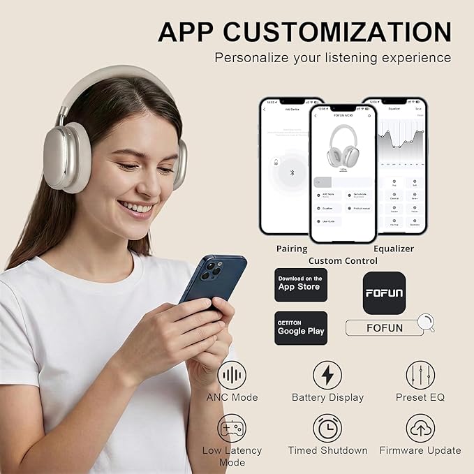 NC95 Hybrid Active Noise Cancelling Headphones with Knob Control, 120H Playtime Over Ear Headphones Wireless Bluetooth 6.0, App Control, Hi-Res Audio, Comfort Fit, Clear Calls for Travel/Workout