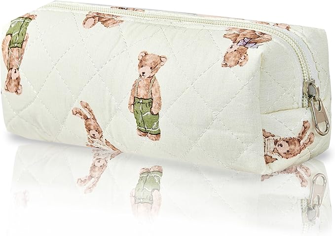 Pencil Pouch Cute Pencil Case Office Storage Bag Holder Box Organizer Aesthetic Bow Flower Pattern Makeup Pouch Cosmetic Bag for Women Girls