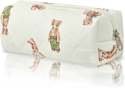 Pencil Pouch Cute Pencil Case Office Storage Bag Holder Box Organizer Aesthetic Bow Flower Pattern Makeup Pouch Cosmetic Bag for Women Girls