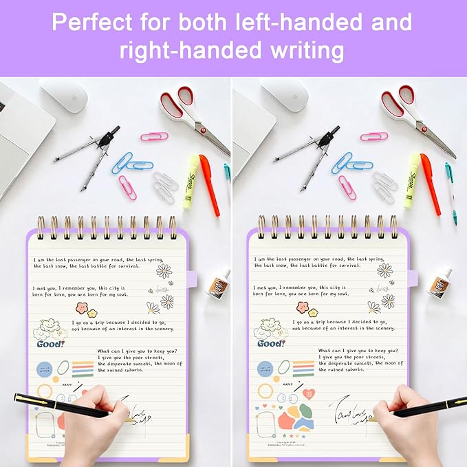 Top Spiral Notebook, A5 Hardcover Top Bound Steno Pads, 240 Pages 100gsm College Ruled Left Handed Notebook Journal for Work, School, Meeting Writing - Purple, 5.9" x 8.5"