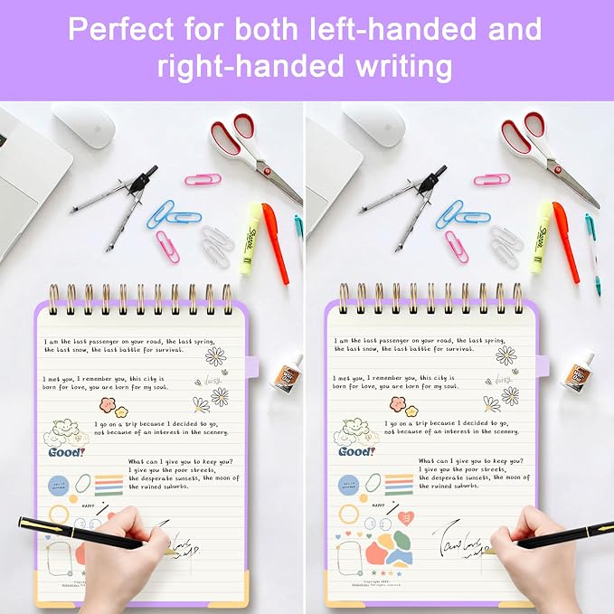 Mousbull A5 Top Spiral Notebook, Tree Pattern Large Leather Hardcover Left Handed Journal, 240 Pages 100 Gsm Lined Paper Top Bound Steno Pads for Work, School, Travel Writing - Purple, 5.9" x 8.5"