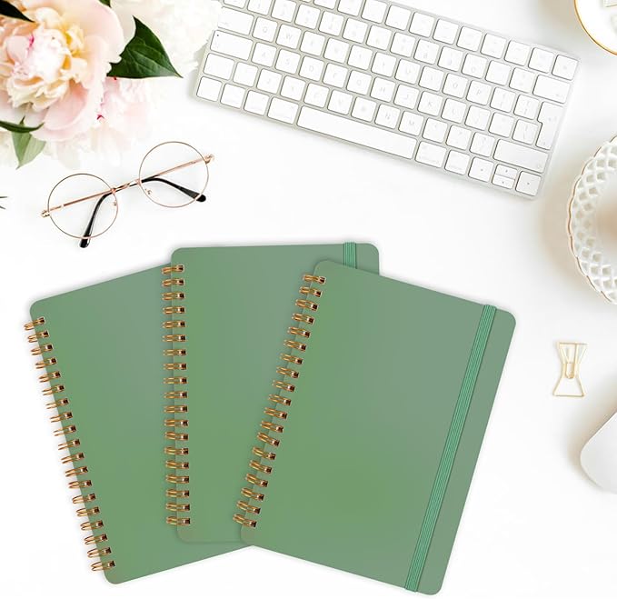 Utron 3 PCS Small Spiral Notebook 5x7, Notebooks for Note Taking, Green Spiral Journal Notebook, Work Notebook Small Notebooks 5x7 with Strap, Cute Notebooks for Women 70 Sheets/Note Books (Pack of 2)
