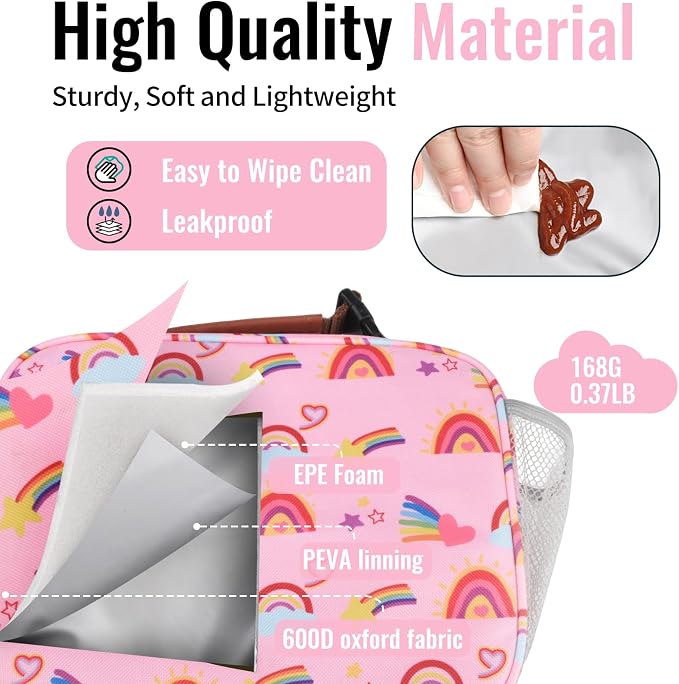 Genteen Lunch Box for Kids, Boys - Insulated Small LunchBox Reusable, Zip Closure & Buckle Handle, Portable Cooler for Work, School, Travel (Rainbow)