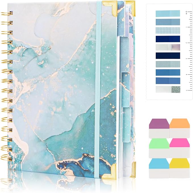 A4 Spiral Notebooks for Work, 300 Pages Lined Spiral Journal Notebook, 5 Subject College Ruled Journals for Writing, 11”x9.25''Journaling Notebooks for School Office Supplies(Blue Marble)