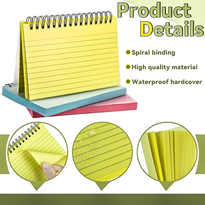 Colorful 150 Pcs Spiral Index Cards 4x6 Inch Flash Cards with Ring Lined Note Card Book Flashcards, Colored Ruled Card Pad Index Note Books 4 x 6 Notecards for Studying School Supply College