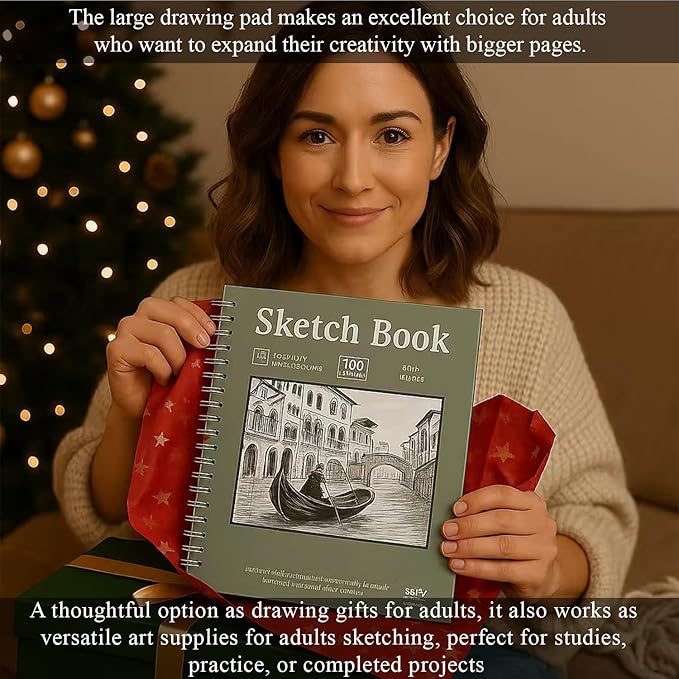 SuFly 11x14 Sketchbook, 100 Sheets Hardcover Sketch Book, 68lb/100gsm Artist Paper, Drawing Books for Teens & Art Gifts.