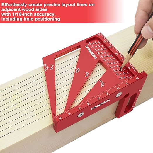 Multi-Angle 3D Measuring Ruler: 22.5/30/45/60/67.5/90 Degree Aluminum Alloy Square Ruler Protractor, Ideal for Engineer Carpenter Crafting, Drawing