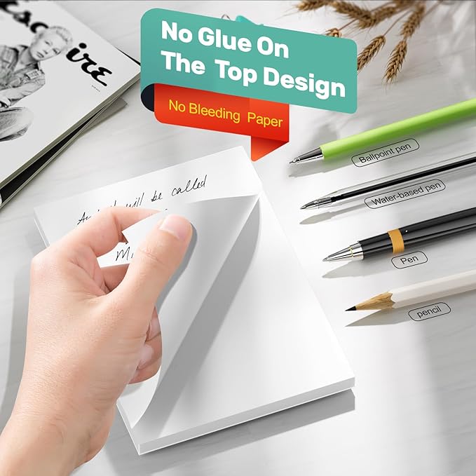 3" x 5" Note Pads - Memo Pads - Blank Scratch Pads - Small Notepad Writing Pads for Taking Notes and Task Allocation – Easy to Peel – 80gsm Papers with Cardboard Backing – 50 Sheets – Pack of 8